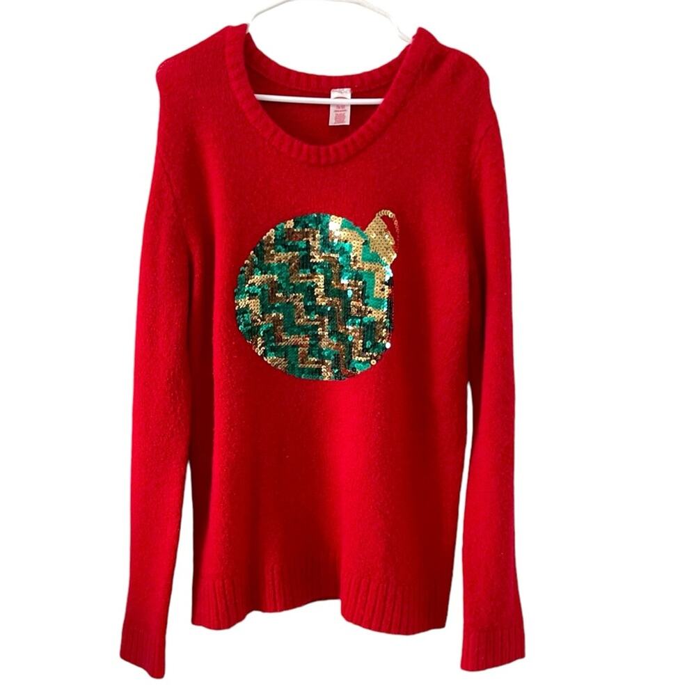Holiday Time Christmas Sweater | XL | Red with Sequin Ornament